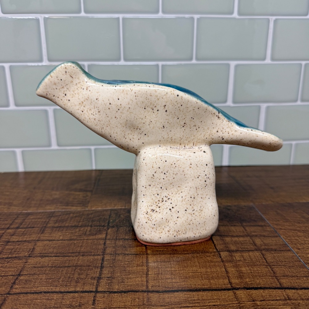 West Elm Speckled Ceramic Bird Figurine Aqua Blue Glaze Modernist Sculpture